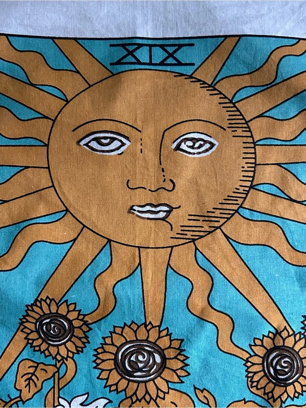 The Sun Tarot Wall Tapestry in Teal, Gold, White